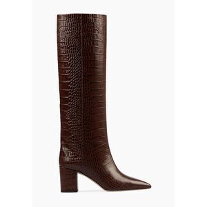 NWT Paris Texas Womens Anja 70MM Croc-Embossed Leather Tall Boots Brown Sz 39.5
